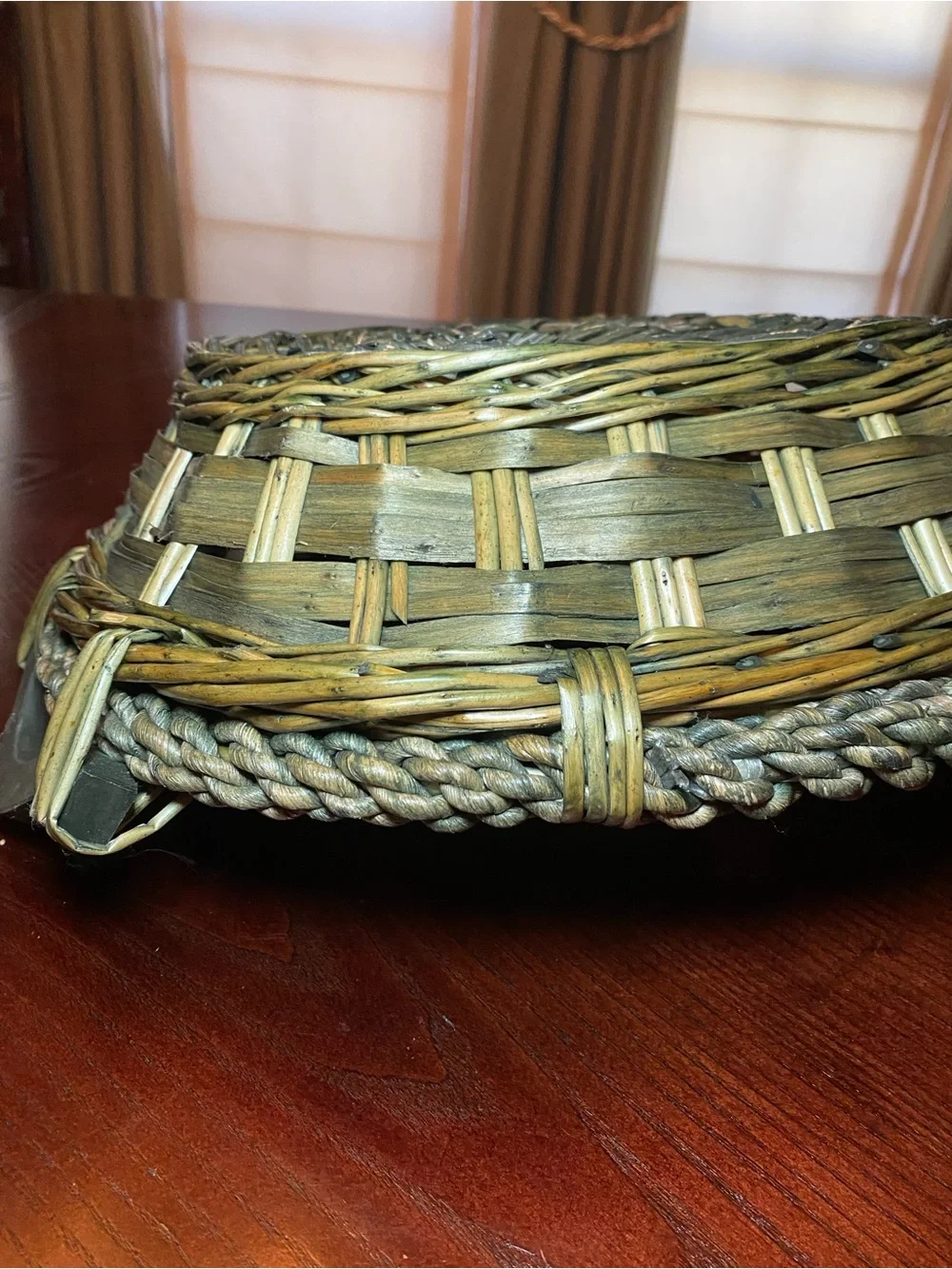 Handwoven Green-Brown Decorative Wicker Basket Bowl 18.5x14.5x4